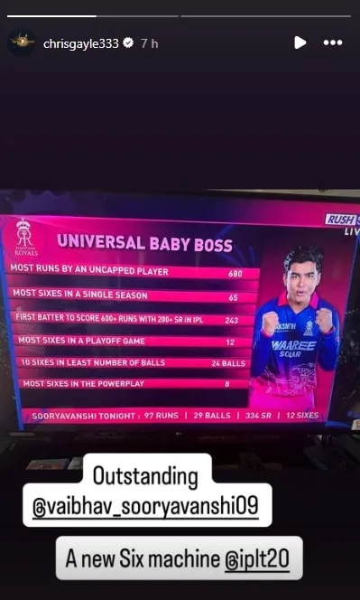 Chris Gayle on Vaibhav Sooryavanshi